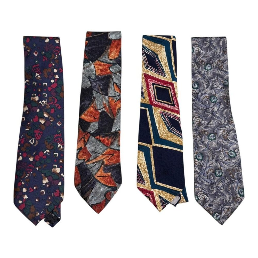 Lot of 4 Designer Mens Neck Ties Christian Dior Monsieur Jimmy V Mario Valentino